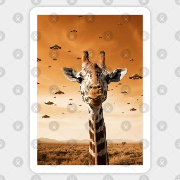 Selfie of Funny Giraffe And Aliens UFO Sticker by Megadorim